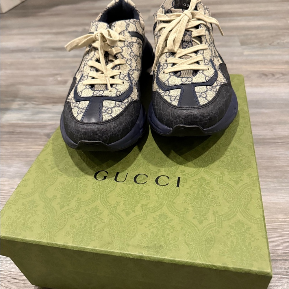 Gucci Navy and Beige Monogram Sneakers